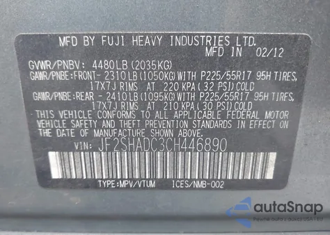 2012 Subaru Forester 2.5X Premium из США, поврежденный, VIN JF2SHADC3CH446890